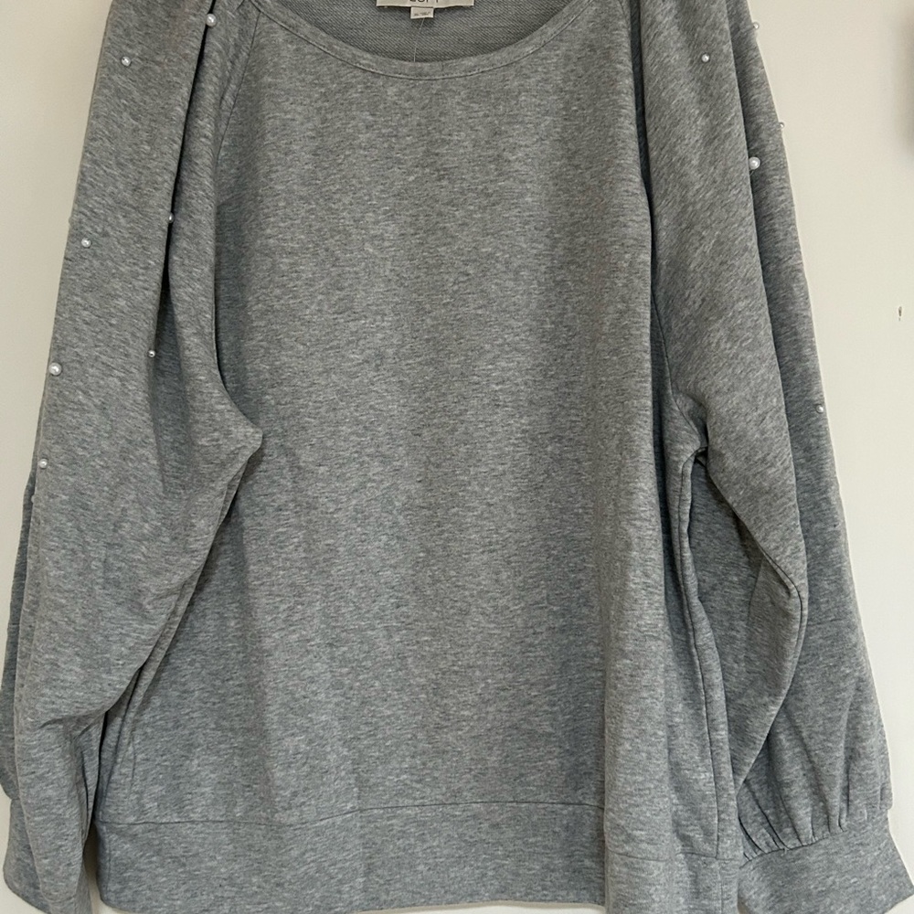 LOFT Gray Sweatshirt with Pearl Accents